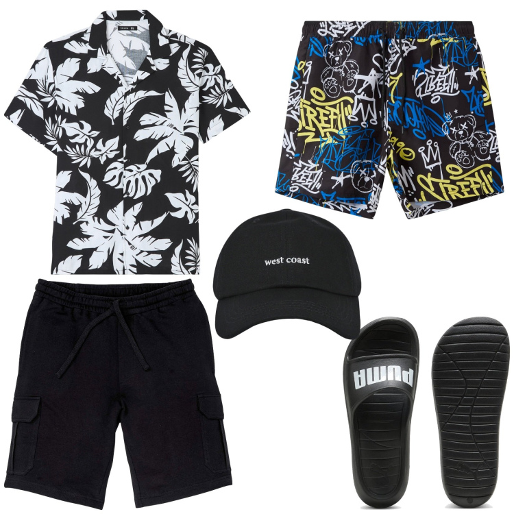 Outfit uomo - La camicia al mare. Stile Trendy per Mare. Abbinamento con bermuda, cappelli con visiera, costumi, camicie a manica corta, sandali.