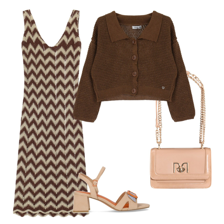 Outfit donna - Total look #2182665. Stile Casual chic per Ufficio. Abbinamento con borse a tracolla, vestiti midi/longuette, cardigans, sandali col tacco.