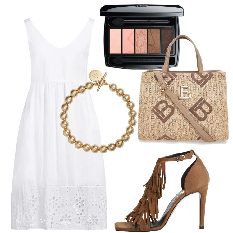 Outfit donna - Freschezza. Stile Urban per Tutti i giorni. Abbinamento con vestiti midi/longuette, ombretti, braccialetti, décolleté, borse a tracolla.