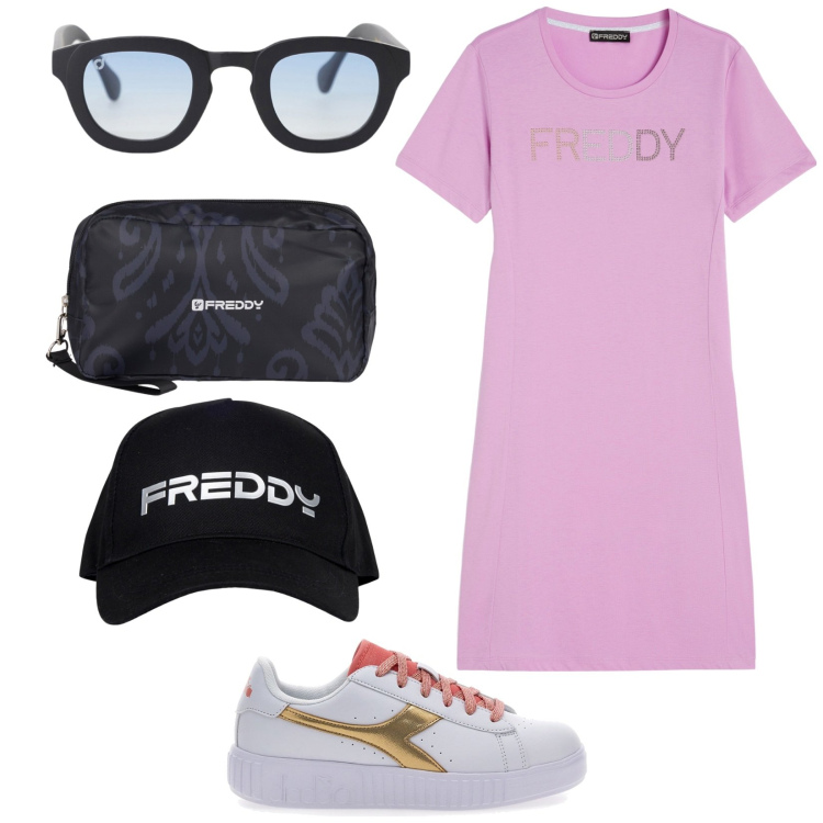 Outfit donna - Total look #2182719. Stile Sporty chic per Tutti i giorni. Abbinamento con occhiali da sole, vestiti lunghi, valigie, cappelli, sneakers.