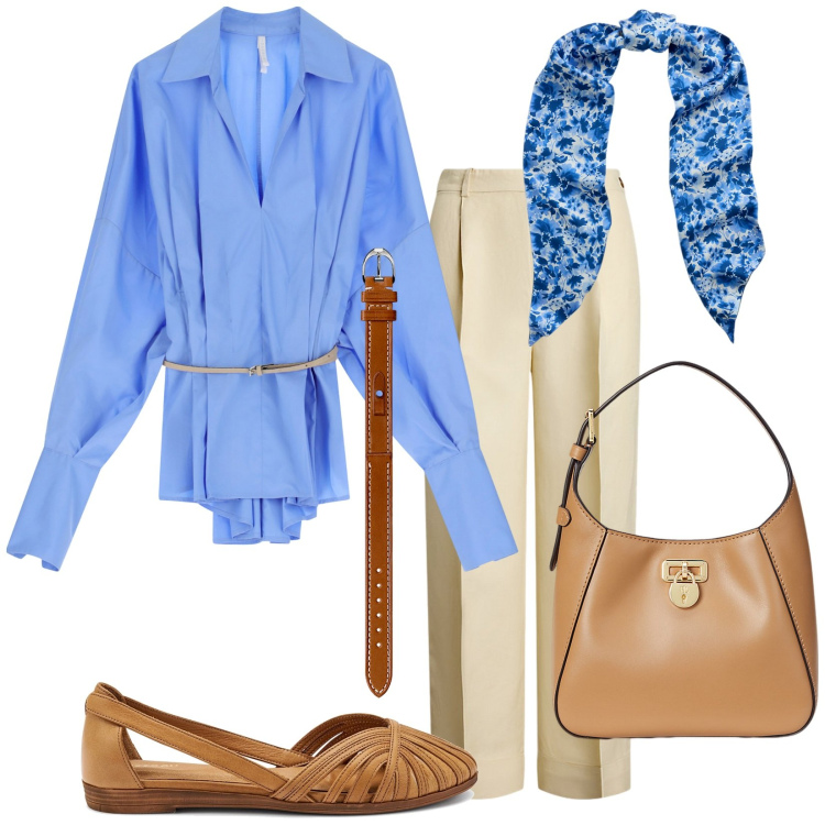 Outfit donna - Total look #2182725. Stile Trendy per Tutti i giorni. Abbinamento con camicie, orologi, sciarpe, borse a tracolla, pantaloni, ballerine.