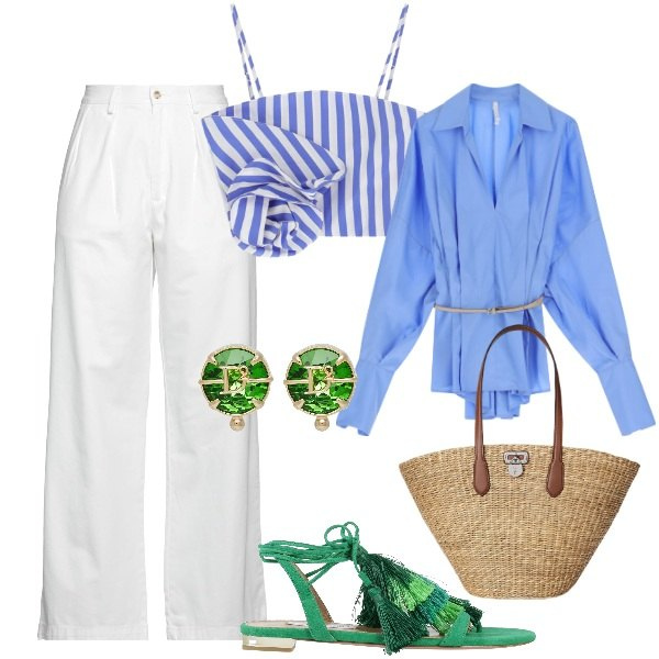 Outfit donna - Un outfit che comprerei. Stile Trendy per Tutti i giorni. Abbinamento con infradito, pantaloni, orecchini, canottiere, camicie, borse tote.