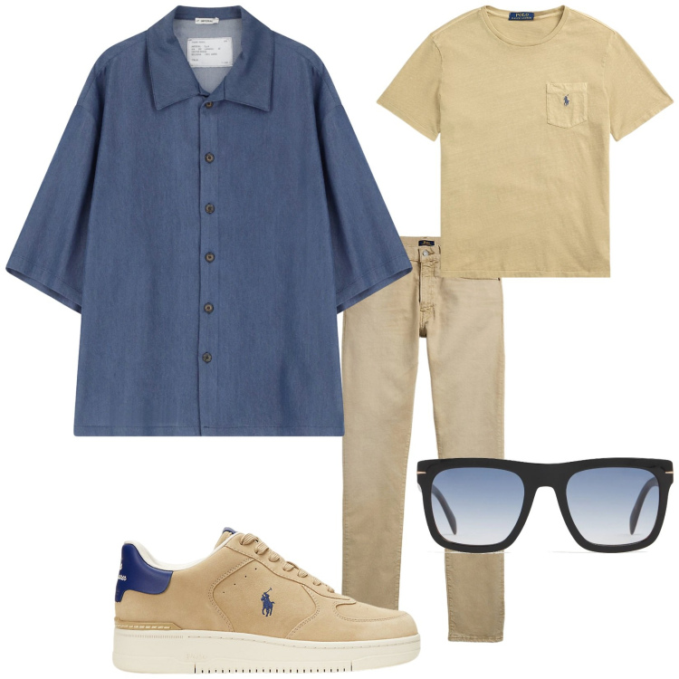 Outfit uomo - Total look #2182728. Stile Trendy per Tutti i giorni. Abbinamento con camicie a manica corta, jeans, sneakers, t-shirt, occhiali da sole.