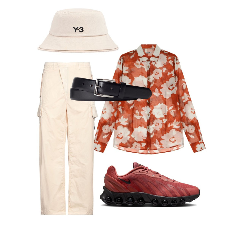 Outfit uomo - Originale in città. Stile Trendy per Tutti i giorni. Abbinamento con pantaloni cargo, camicie, cinture, cappelli, sneakers.