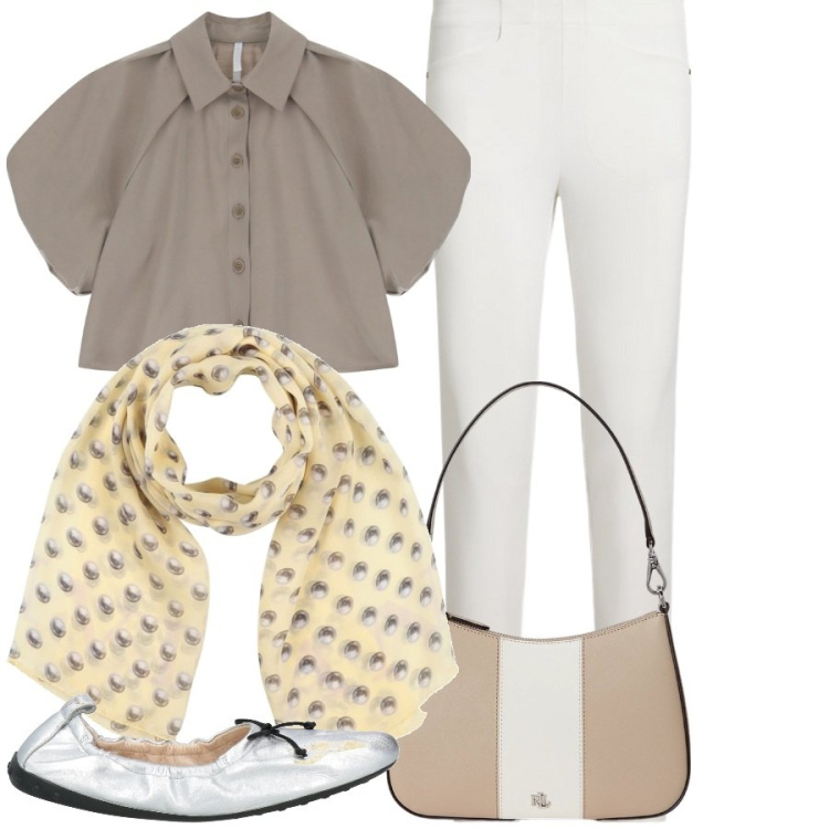 Outfit donna - Un po\' Audrey. Stile Bon Ton per Tutti i giorni. Abbinamento con sciarpe, ballerine, camicie a manica corta, borse a spalla, pantaloni.