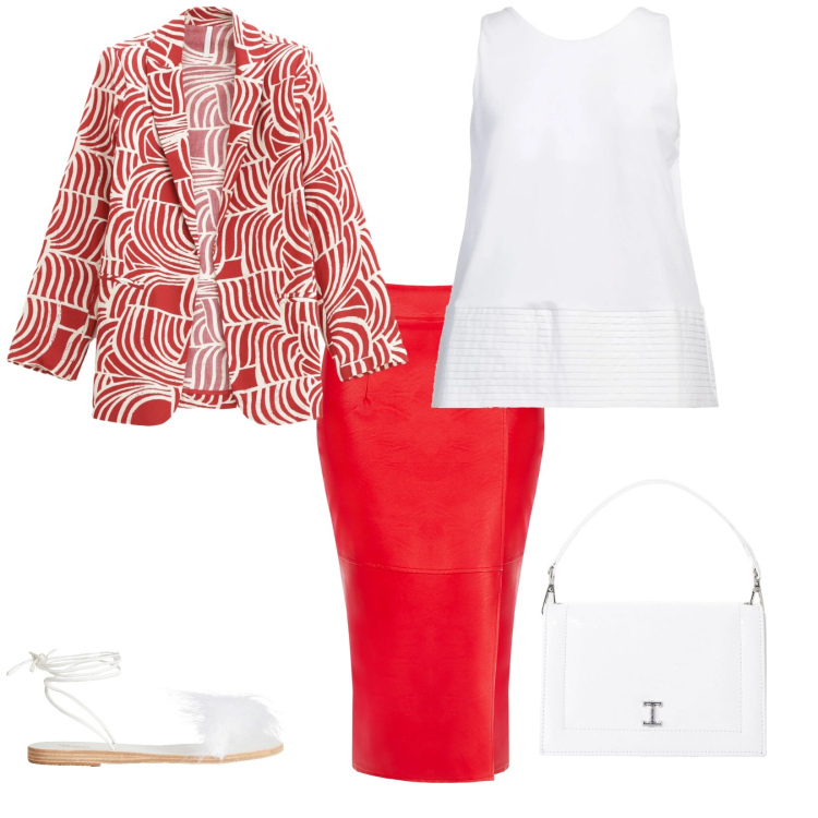 Outfit donna - Il top bianco. per Ufficio. Abbinamento con top, sandali in pelle, blazer, borse a tracolla, gonne longuette.
