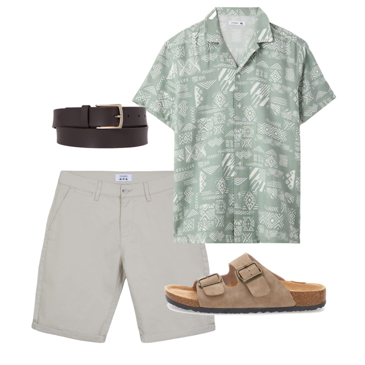 Outfit uomo - Fine settimana. Stile Casual per Tutti i giorni. Abbinamento con camicie a manica corta, bermuda, cinture, sandali.