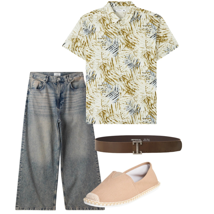 Outfit uomo - Giugno. Stile Casual per Tutti i giorni. Abbinamento con camicie a manica corta, espadrillas, jeans, cinture.