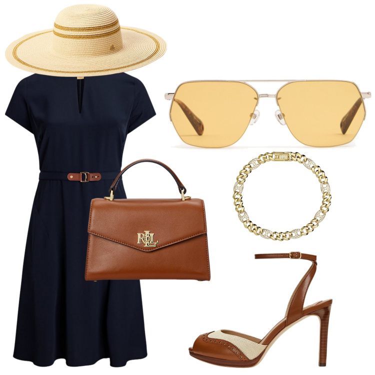 Outfit donna - Chiccosa. Stile Chic per Tutti i giorni. Abbinamento con braccialetti, borse a mano, vestiti, sandali in pelle, cappelli, occhiali da sole.