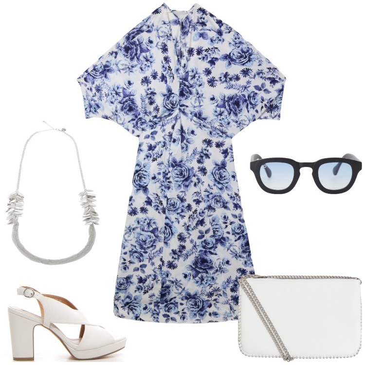 Outfit donna - Total look #2182824. Stile Casual chic per Tutti i giorni. Abbinamento con vestiti lunghi, borse a tracolla, occhiali da sole, collane, sandali col tacco.