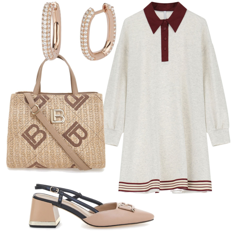 Outfit donna - Impeccabile con le maniche lunghe. Stile Bon Ton per Ufficio. Abbinamento con orecchini, vestiti corti, décolleté, borse a tracolla.