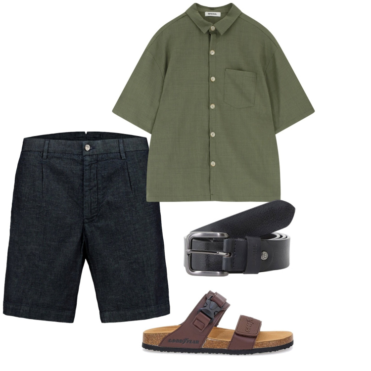 Outfit uomo - In città. per Tutti i giorni. Abbinamento con camicie a manica corta, cinture, sandali, bermuda.