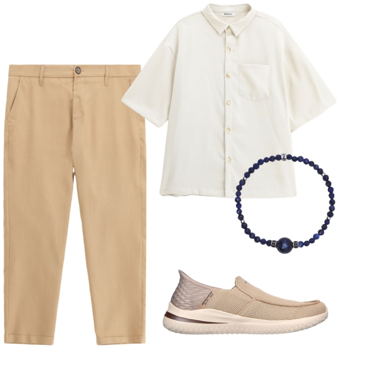 Outfit uomo - A lavoro. per Ufficio. Abbinamento con braccialetti, pantaloni, camicie a manica corta, sneakers.