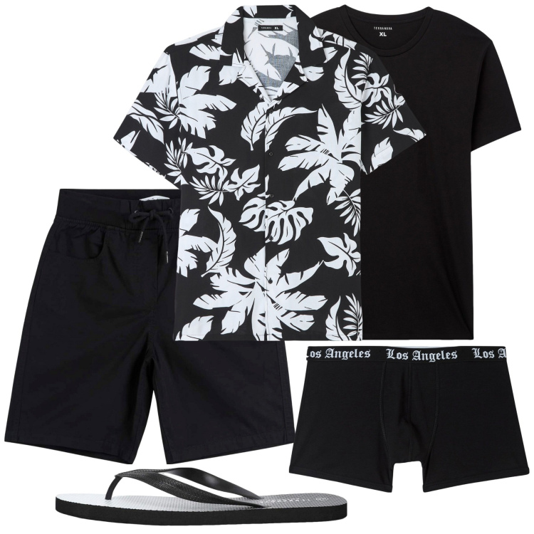 Outfit uomo - Vacanze. Stile Casual Abbinamento con t-shirt, sandali, shorts, camicie a manica corta, boxer.