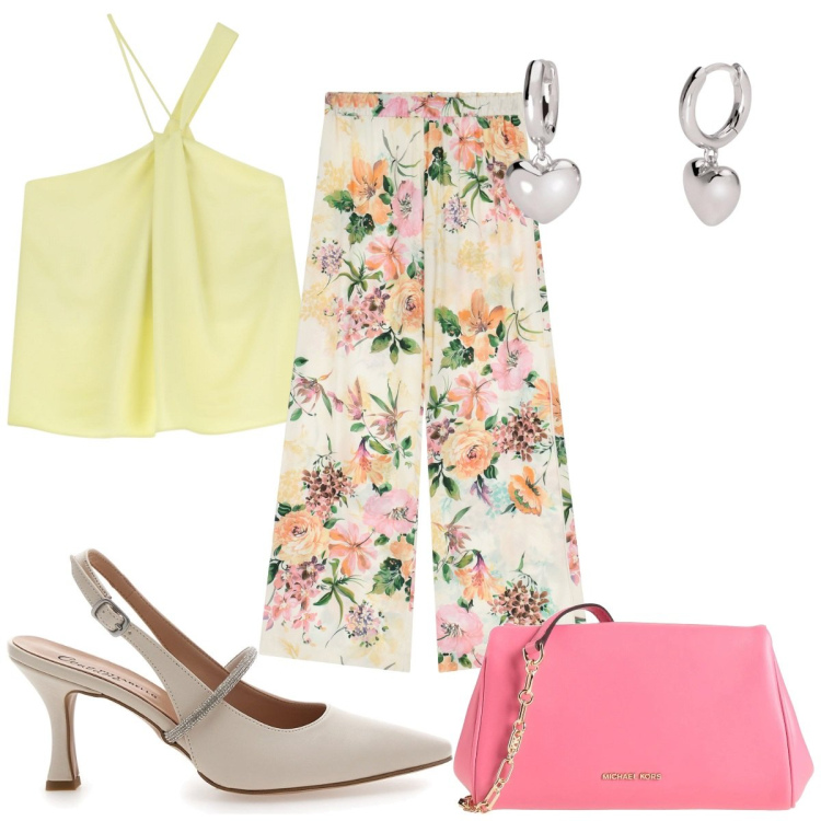 Outfit donna - Total look #2182950. Stile Romantica per Tutti i giorni. Abbinamento con borse a tracolla, orecchini, top, pantaloni a palazzo, décolleté.