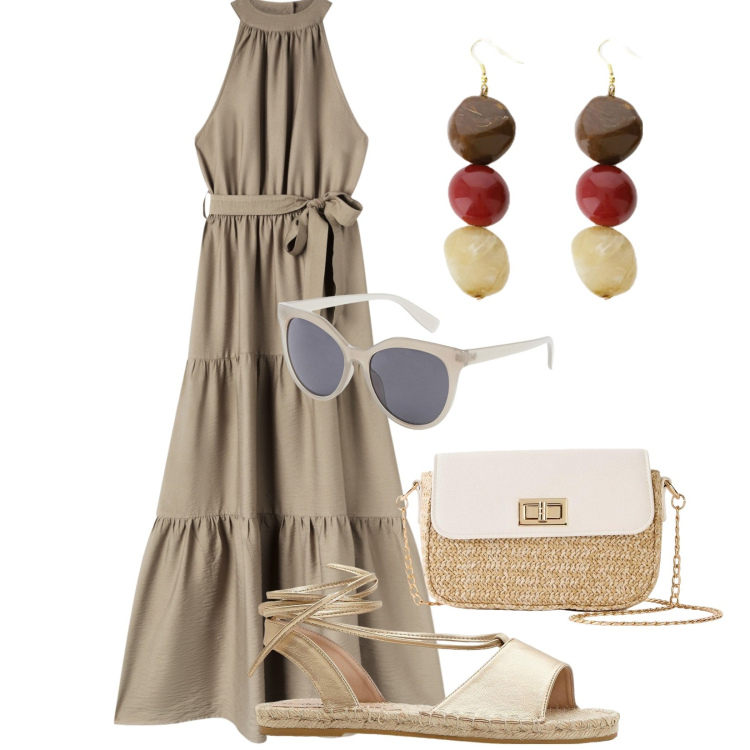 Outfit donna - Total look #2183008. Stile Basic per Tutti i giorni. Abbinamento con shopping bag, borse a tracolla, sandali, vestiti lunghi, orecchini.