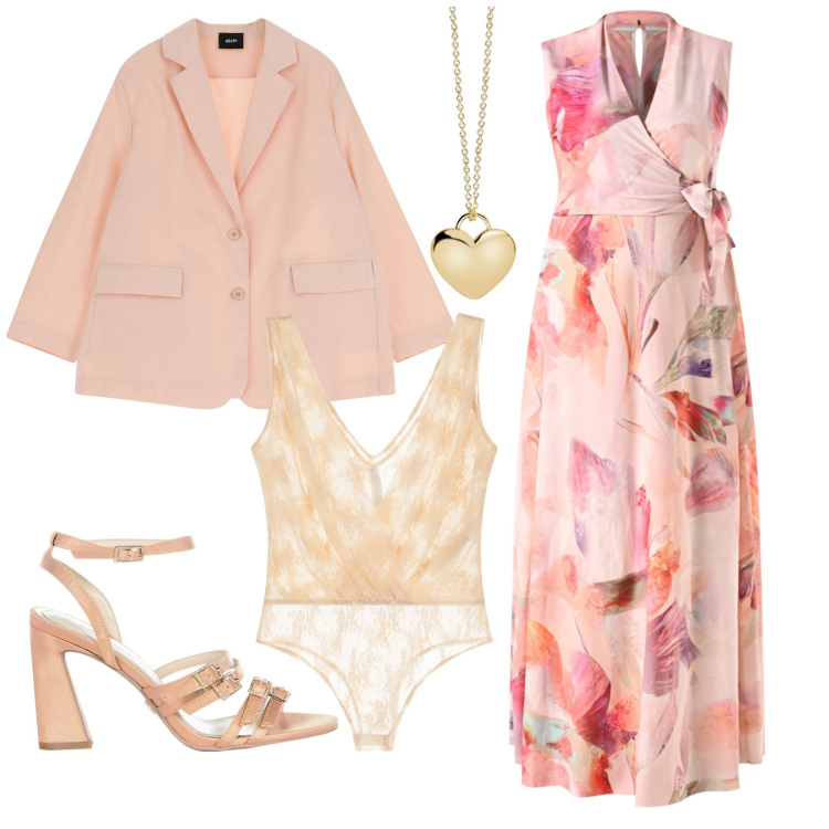 Outfit donna - Matrimonio bucolico. Stile Romantica per Cerimonia. Abbinamento con collane, vestiti lunghi, sandali col tacco, body, blazer.