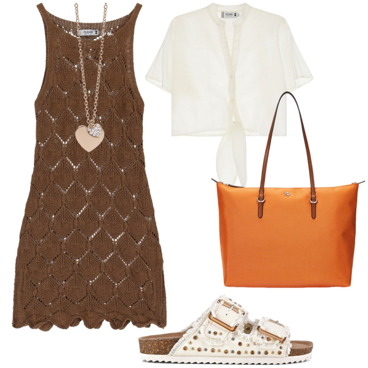 Outfit donna - Total look #2183033. Stile Casual per Mare. Abbinamento con ciondoli, vestiti corti, camicie a manica corta, borse tote, sandali.