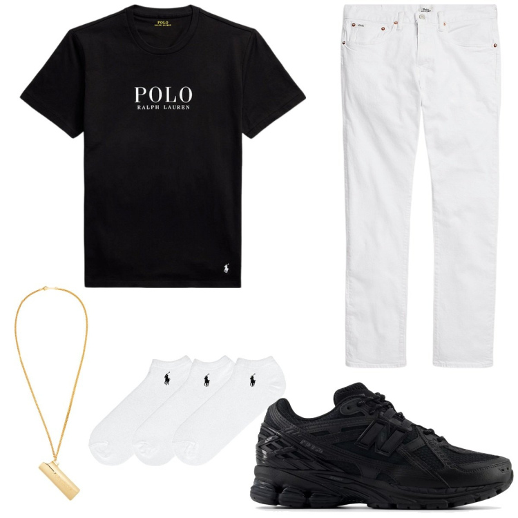 Outfit uomo - Classix. Stile Casual per Tutti i giorni. Abbinamento con collane, sneakers, jeans, calzini, t-shirt.