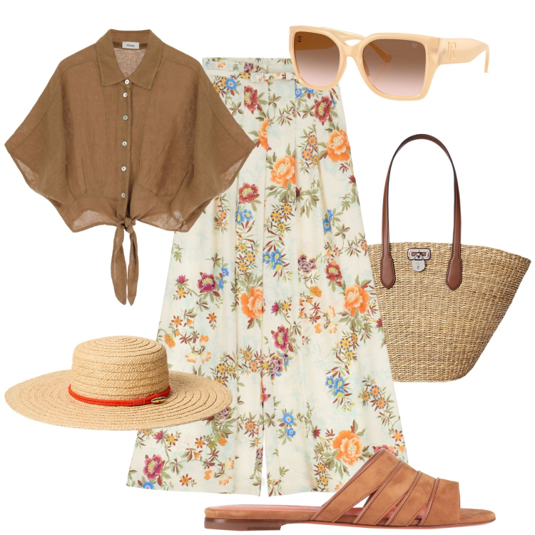 Outfit donna - My dream look - @ambrosiajsi. Stile Boho per Tutti i giorni. Abbinamento con sandali in pelle, pantaloni a palazzo, camicie a manica corta, occhiali da sole, borse tote, cappelli.