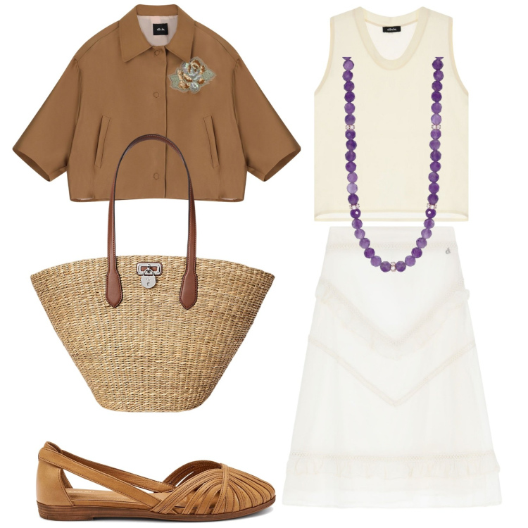 Outfit donna - Io a Positano. Stile Romantica per Tutti i giorni. Abbinamento con collane, gonne longuette, top, blazer, borse tote, ballerine.