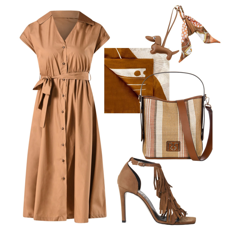 Outfit donna - Fresco chemisier - @marystyle. Stile Glamour per Tutti i giorni. Abbinamento con vestiti chemisier, sciarpe, borse a secchiello, portachiavi, décolleté.