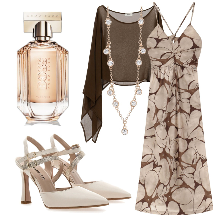 Outfit donna - Battesimo. Stile Chic per Cerimonia. Abbinamento con profumi, collane, vestiti lunghi, camicie, décolleté.