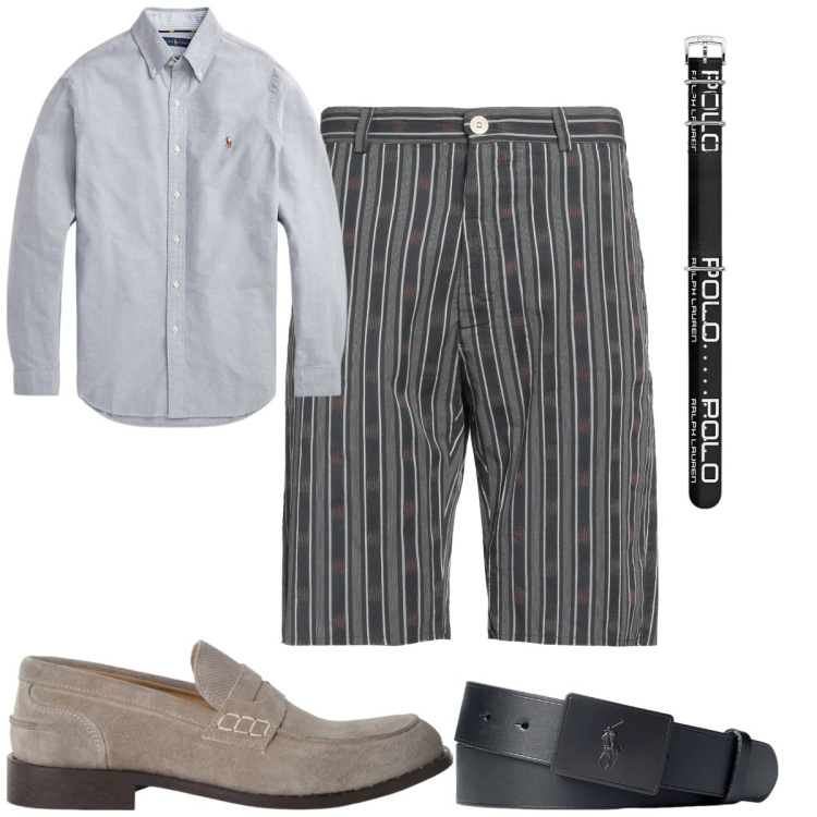 Outfit uomo - Shorts sartoriali in città. Stile Trendy per Tutti i giorni. Abbinamento con shorts, scarpe stringate, camicie, cinture, orologi.