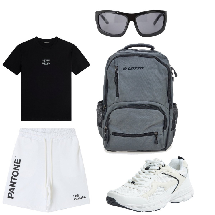 Outfit donna - Gym girl. Stile Casual per Sport. Abbinamento con bermuda, sneakers, occhiali da sole, t-shirt, zaini.