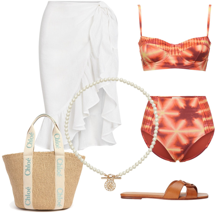 Outfit donna - Total look #2183251. Stile Basic per Tutti i giorni. Abbinamento con ciondoli, vestiti da spiaggia, ciabatte, bikini, bikini, shopping bag.