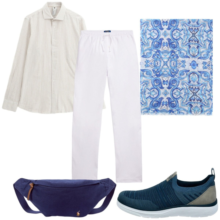 Outfit uomo - Total look #2183260. Stile Trendy per Tutti i giorni. Abbinamento con camicie, sciarpe e foulard, borse sportive, pantaloni, scarpe stringate.
