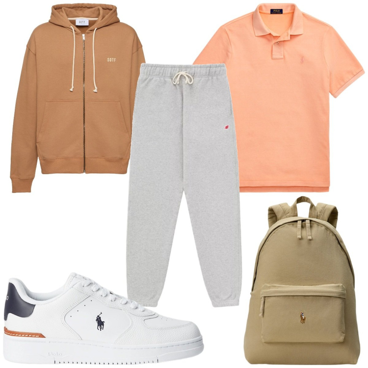 Outfit uomo - Total look #2183261. Stile Trendy per Tutti i giorni. Abbinamento con pantaloni, sneakers, borse sportive, polo, felpe con cappuccio.