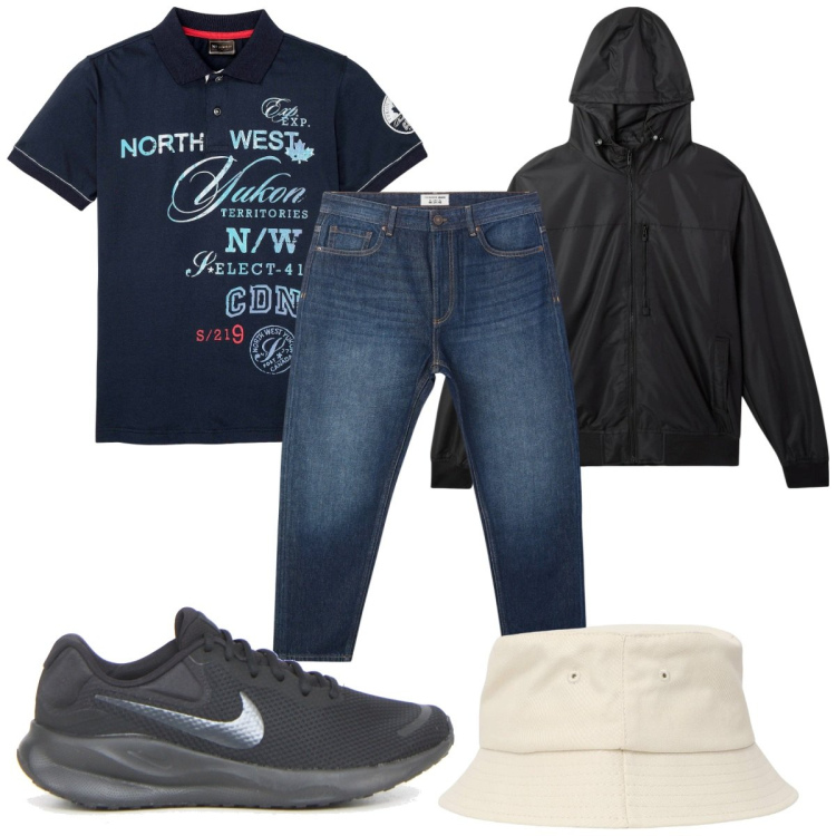 Outfit uomo - Total look #2183267. Stile Trendy per Tutti i giorni. Abbinamento con polo, jeans, cappelli, giacche, sneakers.