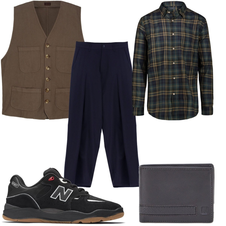Outfit uomo - Total look #2183297. Stile Casual per Tutti i giorni. Abbinamento con sneakers, pantaloni, portafogli, camicie, gilet.
