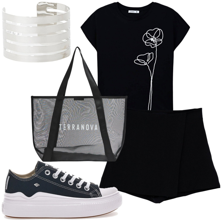 Outfit donna - Total look #2183305. Stile Basic per Tutti i giorni. Abbinamento con t-shirt, shopping bag, shorts, braccialetti, sneakers.