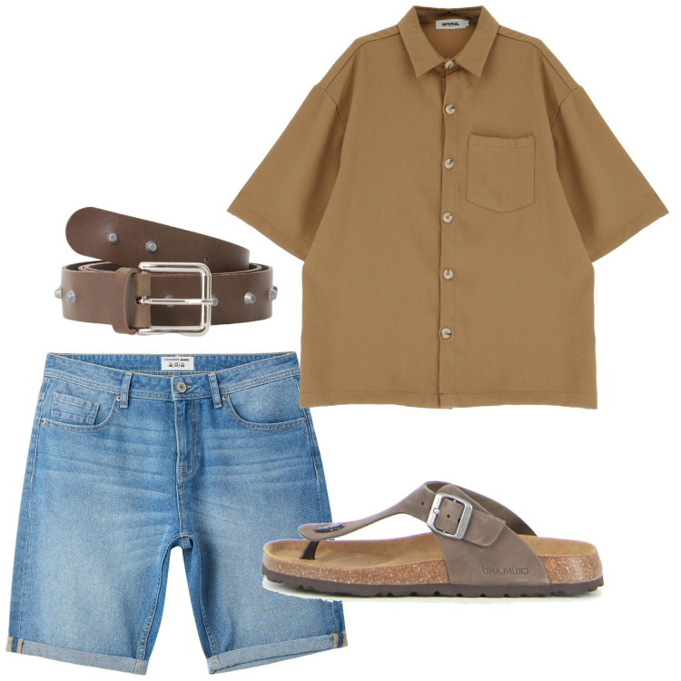 Outfit uomo - Biscotto. Stile Casual per Tutti i giorni. Abbinamento con camicie a manica corta, cinture, bermuda, sandali.