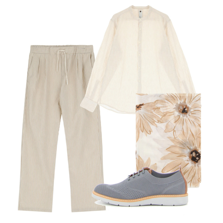 Outfit uomo - Chiaro. Stile Casual per Tutti i giorni. Abbinamento con camicie, sciarpe e foulard, pantaloni, scarpe stringate.