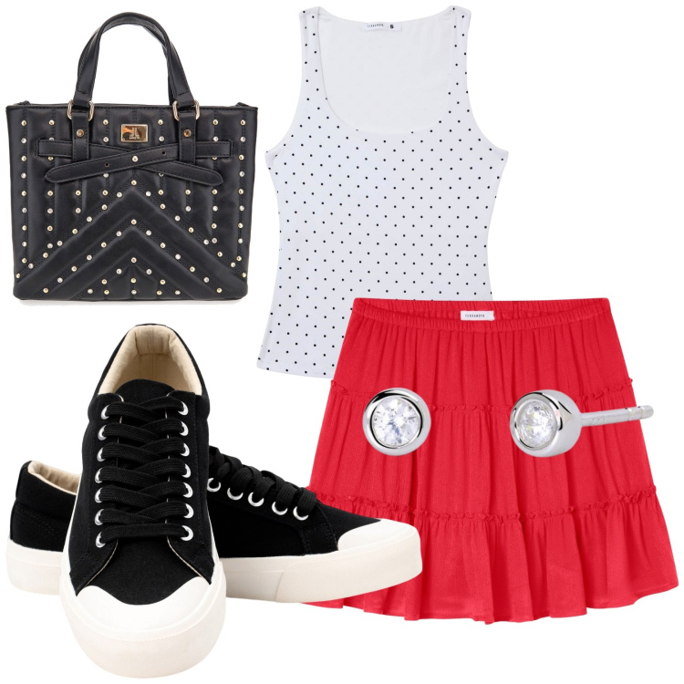 Outfit donna - Total look #2183322. Stile Basic per Tutti i giorni. Abbinamento con canottiere, minigonne, orecchini, sneakers, borse a mano.