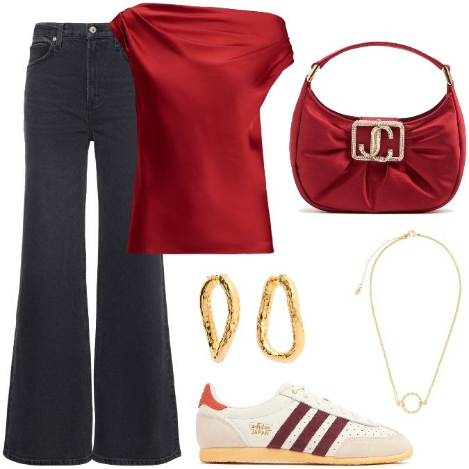 Outfit donna - Total look #2183329. Stile Casual chic per Tutti i giorni. Abbinamento con top, ciondoli, sneakers, jeans, borse a mano, orecchini.