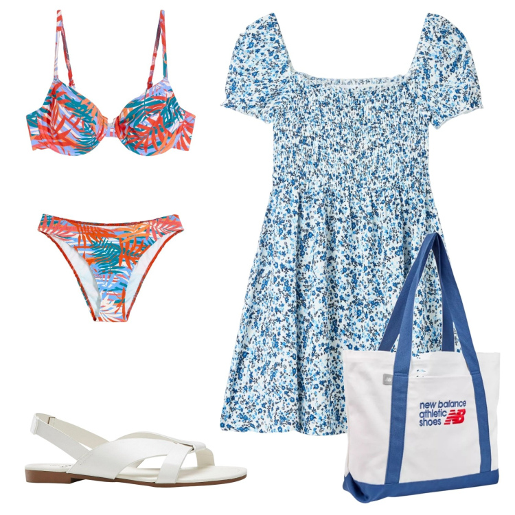 Outfit donna - L\'amica estrosa va al mare. Stile Casual per Tutti i giorni. Abbinamento con sandali, bikini, vestiti corti, shopping bag.