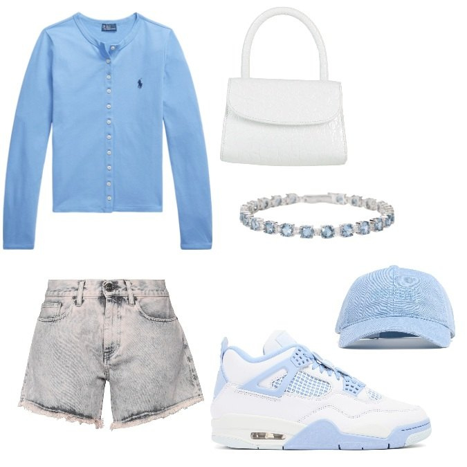 Outfit donna - Total look #2183332. Stile Casual chic per Tutti i giorni. Abbinamento con borse a mano, shorts, braccialetti, cardigans, cappelli, sneakers.