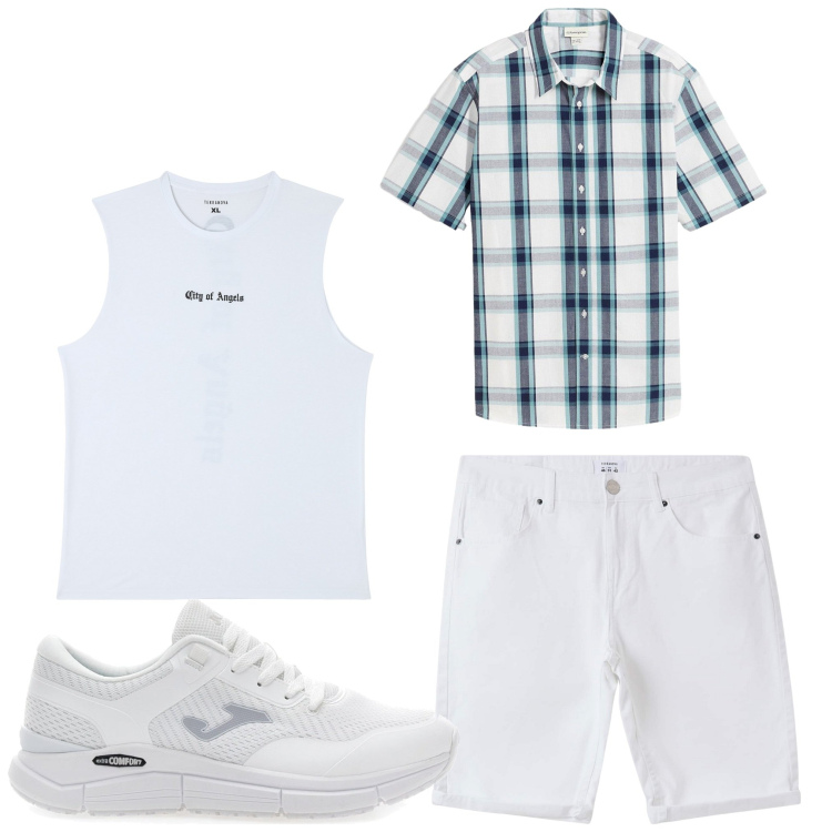 Outfit uomo - La mia camicia. Stile Casual per Tutti i giorni. Abbinamento con camicie a manica corta, canottiere, bermuda, sneakers.