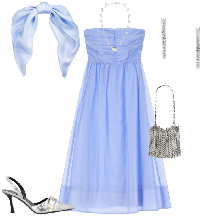 Outfit donna - Total look #2183357. Stile Bon Ton per Serata fuori. Abbinamento con borse a spalla, décolleté, vestiti senza maniche, foulard, orecchini, collane.