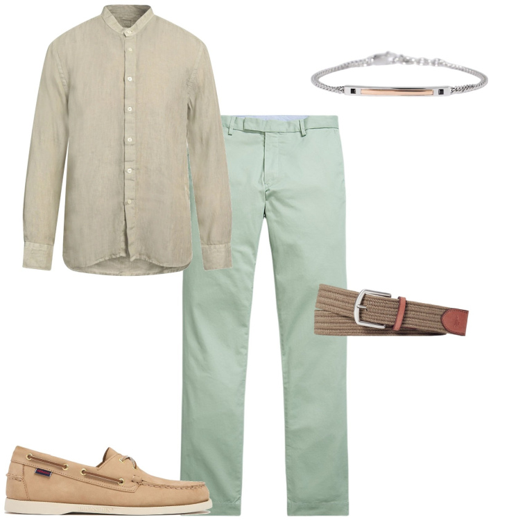 Outfit uomo - Total look #2183384. Stile Trendy per Serata speciale. Abbinamento con camicie, braccialetti, cinture, pantaloni chino, scarpe stringate.