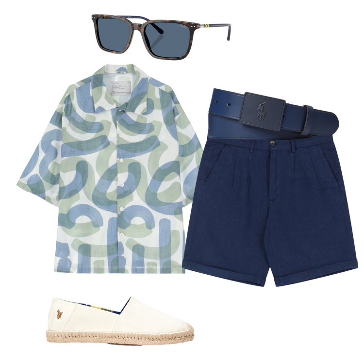 Outfit uomo - La stagione estiva di IMPERIAL. Stile Trendy per Tutti i giorni. Abbinamento con camicie a manica corta, bermuda, occhiali da sole, cinture, espadrillas.