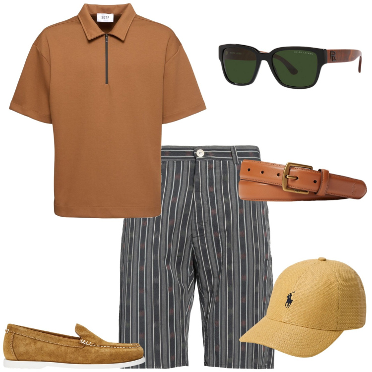 Outfit uomo - Total look #2183400. Stile Trendy per Tutti i giorni. Abbinamento con shorts, cinture, scarpe stringate, occhiali da sole, cappelli, polo.