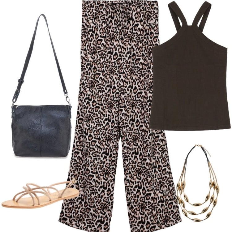 Outfit donna - Total look #2183420. Abbinamento con collane, pantaloni, sandali, top, borse a spalla.