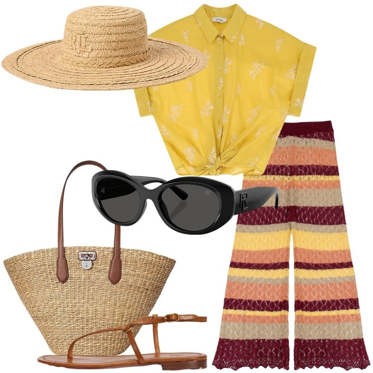 Outfit donna - Dixie a Positano. Stile Vintage retrò per Tutti i giorni. Abbinamento con pantaloni, camicie a manica corta, occhiali da sole, sandali in pelle, borse tote, cappelli.