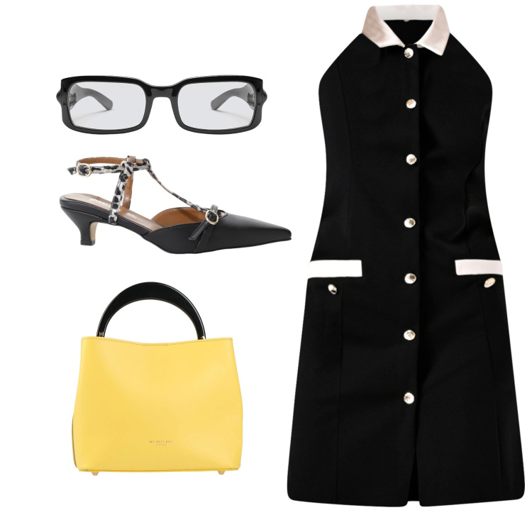 Outfit donna - Riunione in ufficio. Stile Bon Ton per Ufficio. Abbinamento con borse a mano, vestiti chemisier, décolleté, occhiali.