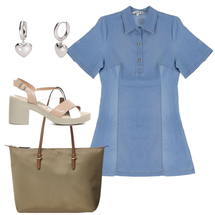 Outfit donna - In città. Stile Bon Ton per Tutti i giorni. Abbinamento con orecchini, vestiti corti, borse tote, sandali col tacco.